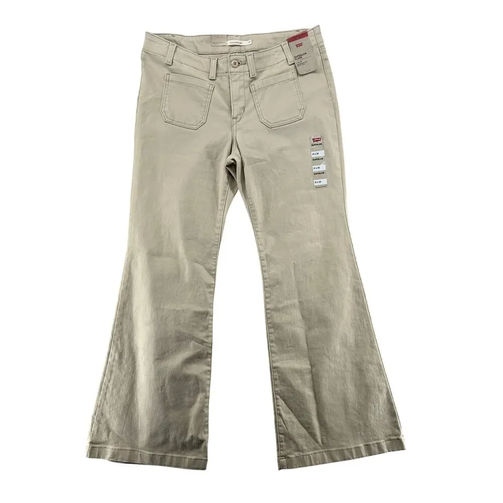Levi’s Superlow Flare Jeans Womens 31 Beige Low Rise Y2K 2000s NWT - Picture 2 of 5